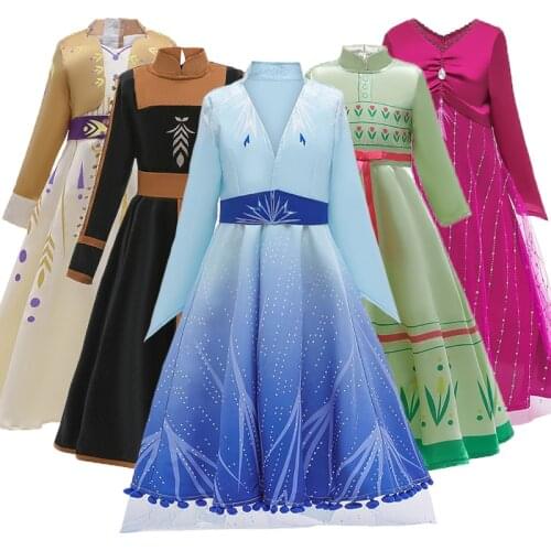 2020 New Anna 2 Dress Girls Princess Set Christmas Cosplay Birthday Party Sky Blue Princess Dress For Kids Vestidos