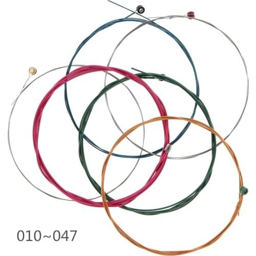 Orphee 6pcs/set 010-047 Carbon Steel Acoustic Guitar Strings Multi-color Copper Strings with Full Bright Tone & Extra Light