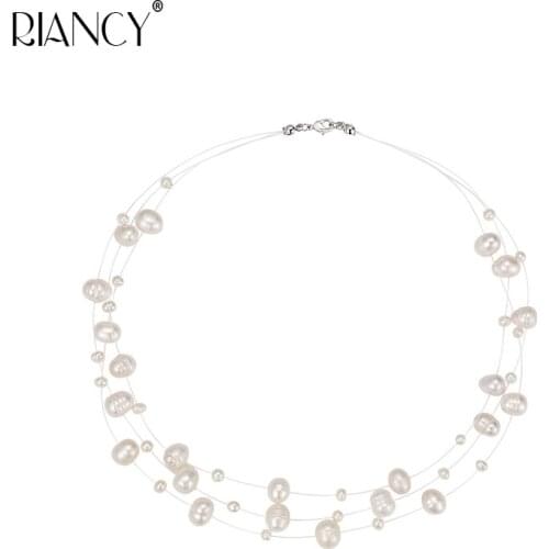 Fashion Freshwater Multilayer pearl necklace women natural clavicle choker bride jewelry white wedding gift