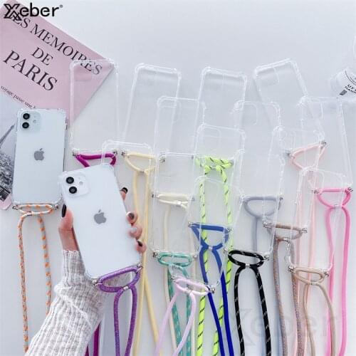 Transparent Carry Necklace Lanyard Phone Case For iPhone 11 12 13 Pro XS Max XR X 7 8 6S Plus Strap Cord Chain Shockproof Cover
