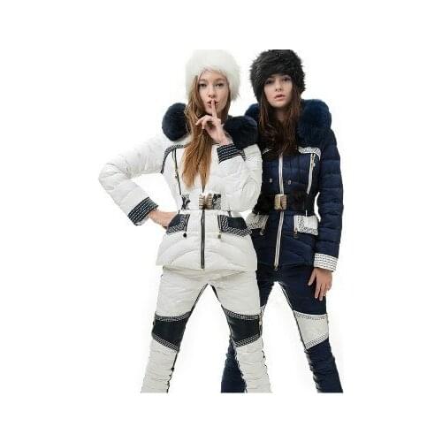 Down Jacket 2020 Winter Jacket Women Down parka Fur Jackets+Pants fur Hooded Womens down suit down coat outwear girl Ski Suits