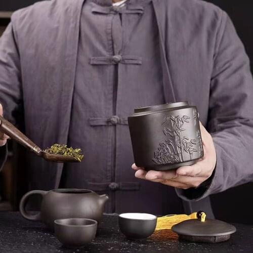 Purple Clay Candy Storage Tank Sealed Cans Portable Vintage Spice Jar Hand Carved Small Tea Caddies Creative Food Container