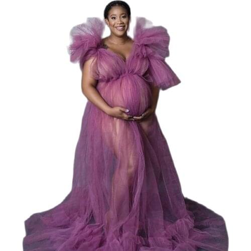 Plus Size Maternity Dresses Ruffled Photography Maternity Gown for Photoshoot Lingerie Bathrobe Nightwear Baby Shower