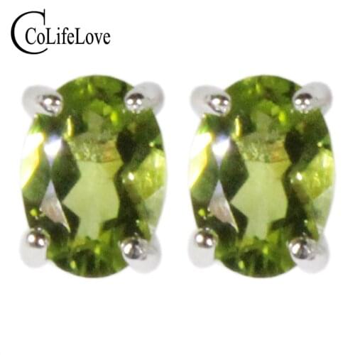CoLife Jewelry VVS Grade Peridot Stud Earrings for Daily Wear 5*7mm Natural Peridot Earrings 925 Silver Peridot Jewelry