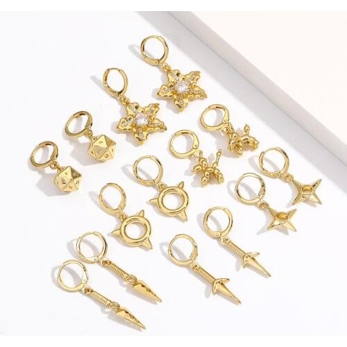 Ninja Shuriken Dangle Pendant Drop Earrings for Women Gold Dog Flower Ear Rings Punk Hip Hop Party Korean Fashion 2021