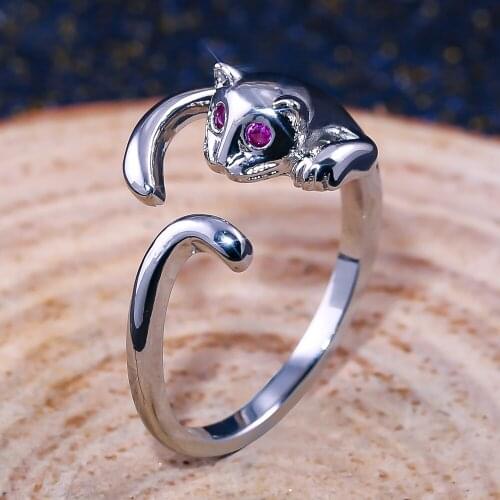 Cute Silver Color Cat Rings Adjustable Opening Fine Animal Ring Cocktail Party Womens Girls Ring Fashion Jewelry Birthda Gifts