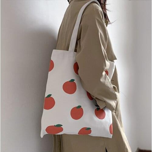 Women Canvas Bags Tomato Printing Shoulder Bag Eco Shopping Bag For Women Female Foldable Handbag Tote