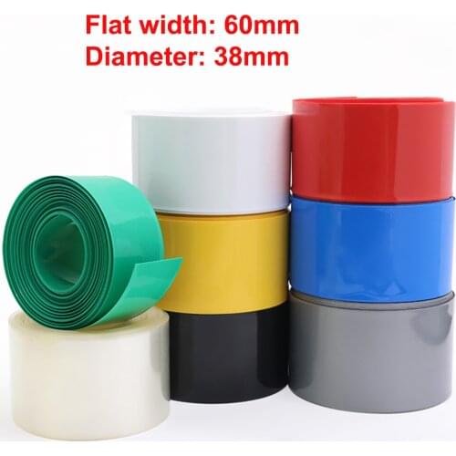 1M Width 60mm PVC Heat Shrink Tube Dia 38mm 18650 Lithium Battery Pack Wrap Cover Skin Insulated Film Protection Sleeve Sheath