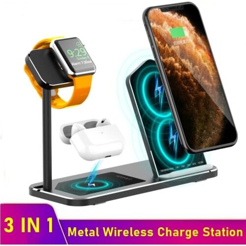 Tongdaytech 18W Metal Qi Wireless Charger For Airpods Apple Watch 5 4 3 2 1 Fast Charging Station For Iphone 8 Pus XS 11 Pro MAX