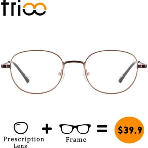 TRIOO Bronze Metal Retro Glasses Round Myopia Clear Vintage Eyewear Prescription Fashion Graduate Minus Eye Glasses 1.61 1.67