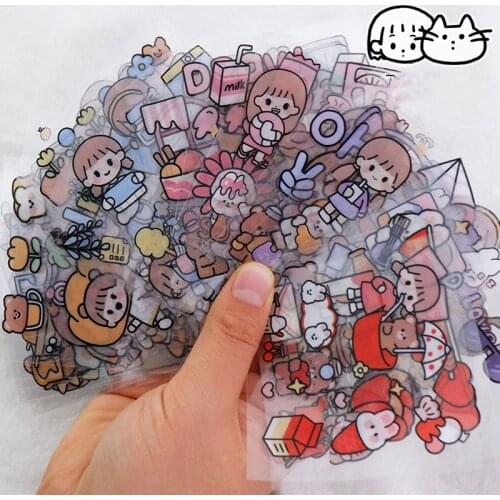 Yisuremia 20pcs Kawaii PET Waterproof Stickers DIY Diary Planner Scrapbooking Decorative Sticker For Kids Gift School Stationery