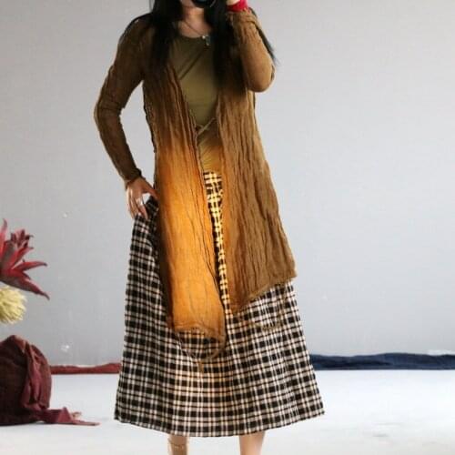 Women Spring Summer Cotton Linen Plaid Simple Skirts Ladies Elastic Waist Skirt Female 2020 Flax Skirts