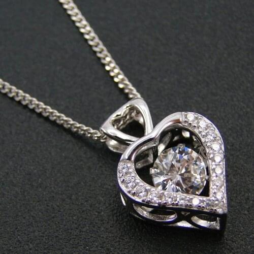 Beautiful Engagement Wedding Jewelry 925 Sterling Silver Moving Stone Pendant Dancing Diamond Dancing CZ Womens Heart Pendant