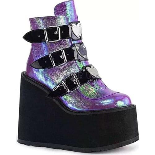 Winter Buckle Ankel Boots Women Punk Female Platform Boots Wedges High Heels PU Women Boots Botas Mujer Plus Size