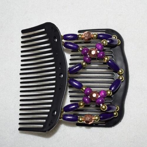 Golden purple shining beads comb 20 pcs / lot Magic Strecthy Hair Combs Double Clips Tuck Combs Hair Hairpins