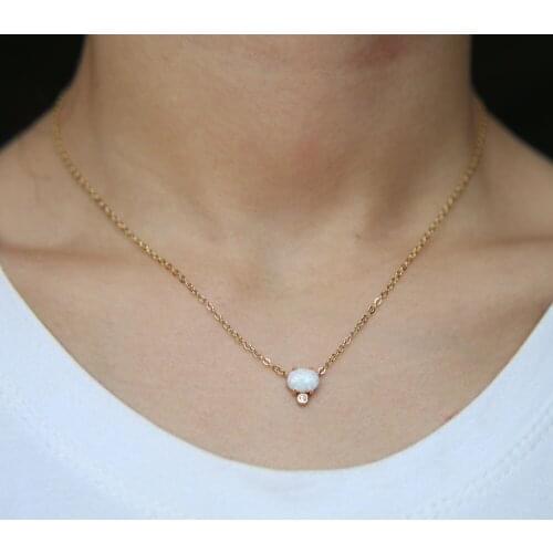 2019 elegant Jewelry Lucky egg shape Gothic Female Necklace Opal Necklace round cz Pendant Necklace delicate Jewelry Wholesale