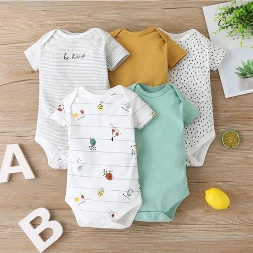 2021 summer 5pcs Baby rompers 100% Cotton Infant Body Short Sleeve Clothing baby Jumpsuit Cartoon Printed Baby Boy Girl clothes