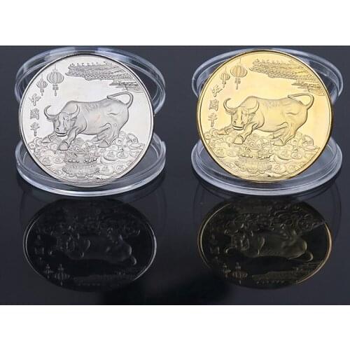 2021 New Year Silver,Gold Coin Twelve Zodiac Ox Commemorative Coins Collection Gift