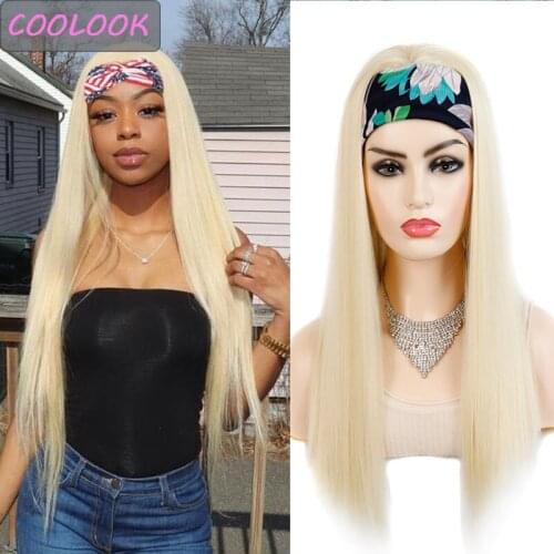613 Blonde Headband Wig Honey Blonde Straight Headwrap Wig African American Headscarf Wig Natural Synthetic Fibre Peruca Cosplay