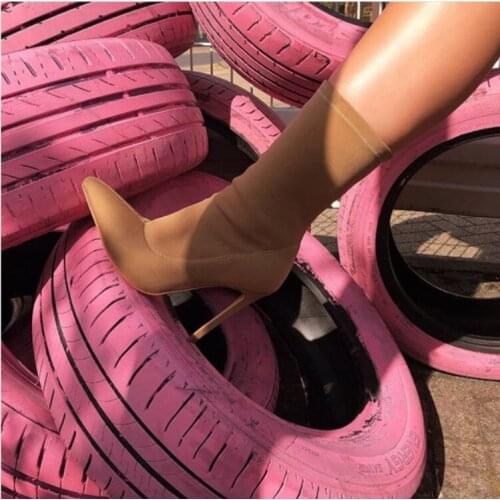 Boots 2021 New Stretch Sock Boots Chunky Block heels High Heels Fetish Sexy High-Heeled boots Silk Shoes Women Boots 40