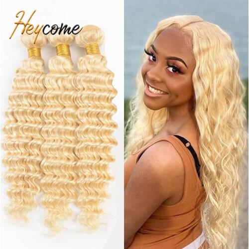 Heycome Brazilian 613 Blonde 1 3 4 Pcs Bundles Remy Human Hair Deep Wave Bundles 22 24 26 28 Inch Hair Weft Hair Extensions