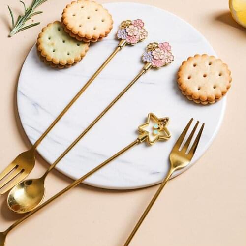 Dessert Spoon Cherry Blossom Shape Delicate Stainless Steel Five-pointed Star Fruit Fork Spoon for Coffee