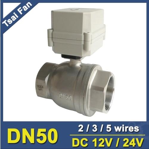 DC12V/24V 2/3/5 Wires SS304 BSP or NPT 2'' Motorized Valve 2 Way DN50 Electric Actuated Valve For Water Application Metal Gear