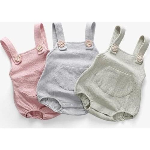 2021 New Summer High Quality Sleeveless Strap Pcoket Baby Romper Cute Romper Baby Girl Clothes Babygirl Onesie New Born Baby Boy