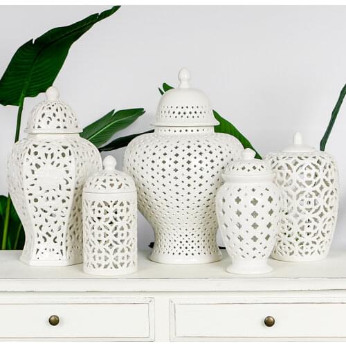 European-style Ceramic White Hollow General Jar Decoration Living Room Office Table Craft Decoration Home Decoration Accessories