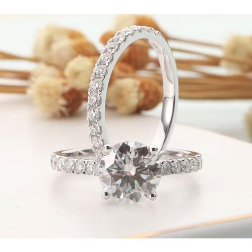 CxsJeremy 14K 585 White Gold 2ct 8mm DEF Color Brilliant Moissanite Engagement Ring Set Art Deco Wedding Band for Women Gift