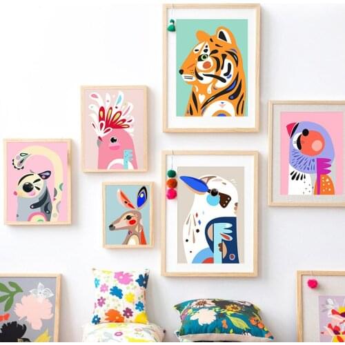 Colorful Tigher Koala kangaroo Bird Swan Wall Art Canvas Painting Nordic Posters And Prints Wall Pictures For Living Room Decor