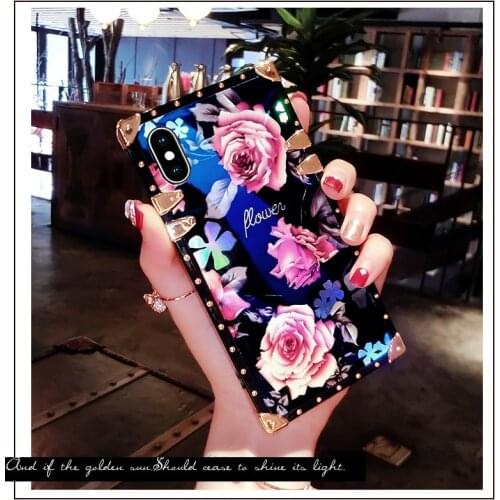 For Samsung Galaxy Note 20 10 9 8 S21 S20 FE Ultra S10/9/8 Plus Bling Shiny Beautiful Laser Rose Flower Rivet Square Case Cover