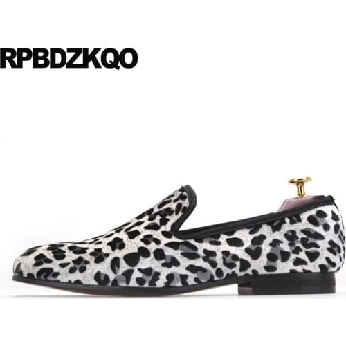 47 European Big Size Runway Party Popular Velvet 46 Men Shoes Italy Brand Loafers Leopard Print Slip On Smoking Slippers Prom