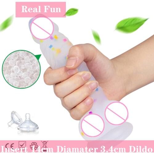 Insert 14cm Diameter 3.4cm Soft Dildo,Realistic Dildo Waterproof With Sucker Really Penis, Womens Cute Penis Baby