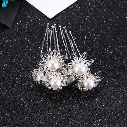 New High Grade Handmade Pearl Shiny Rhinestone Hairpin Fashion U-shaped Flower Hairpin Wedding Bridal Hair Jewelry LL@17