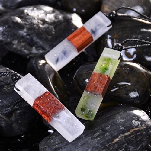 New Product Unisex Choker Wood Inserting Clear Marine Solidified Resin Sweater Chain Pendant Handmade Retro Unique Necklace 2020