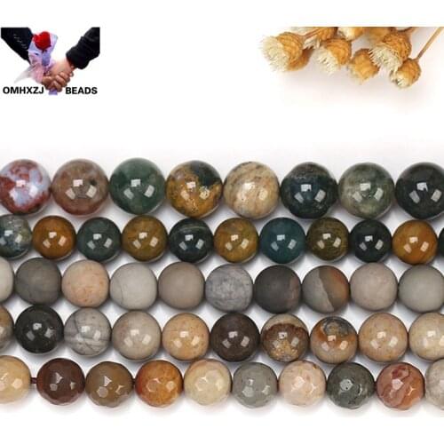 OMH Wholesale JD79 4 6 8 10 12mm Natural Jewelry DIY Making Bracelet Necklace Natural AAA Ocean Stone Loose Spacer Round Beads