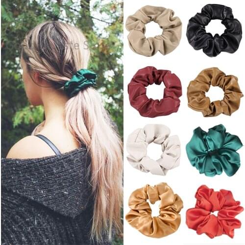 New Retro Large Leather Oversized Scrunchies Women Hair Tie Rubber Band Headband Ponytail Holder Girls Hair Accessorie hair ring