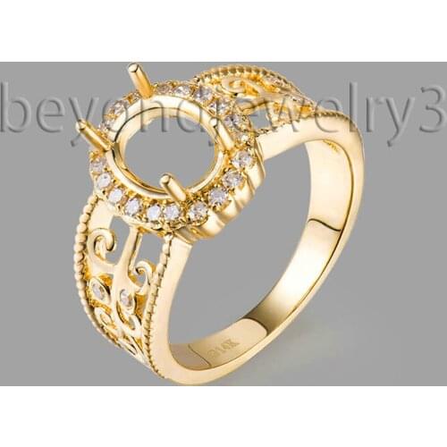 Romantic Oval 9x7mm Semi Mount Engagement Rings 14K Yellow Gold Unusual Diamond Rings For Sale R0014
