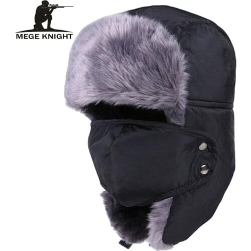 MEGE KNIGHT Brand Russian Bomber Hats Warm Winter Men and Women Unisex Earmuffs Cap With Mask Thick CamoCap Ear Riding