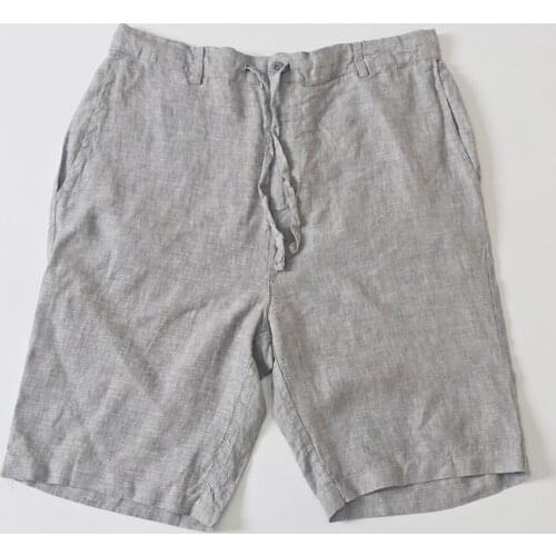 Boy Casual Summer Gray Linen Shorts Elastic Waist Lace Up Loose Shorts Male Streetwear Short Pants Sexy Beachwear Shorts for Men