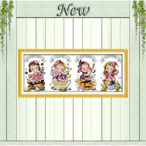 The special festival beauty girls paintings counted Printed on canvas DMC 11CT 14CT Cross Stitch kits Needlework Sets embroidery