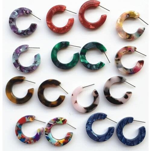 UJBOX 8 Colors Red Green Blue Flower Leopard Acetate Earrings Women Small Acetic Acid Hoop Earrings Factory Wholesale Jewelry