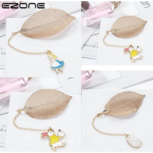 EZONE Bookmark Lovely Book Marks High-Grade Gold Color Leaf Texture Reading Pages Books Mark Student Stationery School Supply