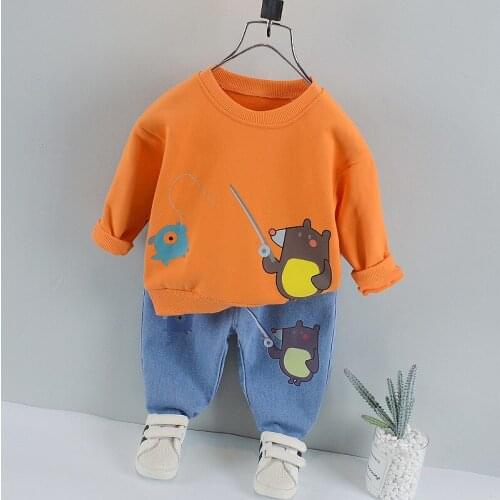 0-5 Years Autumn New Arrival Childrens Clothing Casual Cute Clothes Sets Baby Boys Cartoon Sweatshirt Jeans 2 Pieces/set