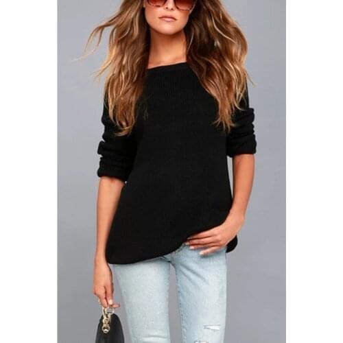 Deep V-neck backless Knitting Sweatshirt Women Solid color Long Sleeve Loose Pullover temperament Fashion wn