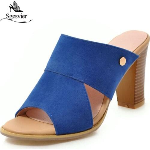 Sgesvier sexy large Size 34-43 square high Heels Shoes Woman Party office lady mules thick heel Sandals women shoes summer G394