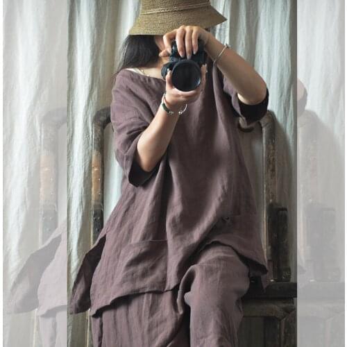 Women Retro Ramie Tops Tee Shirts Ladies T-shirt Vintage Ramie Loose Shirt Female Solid Color Short Sleeve Summer Tops Tees 2018