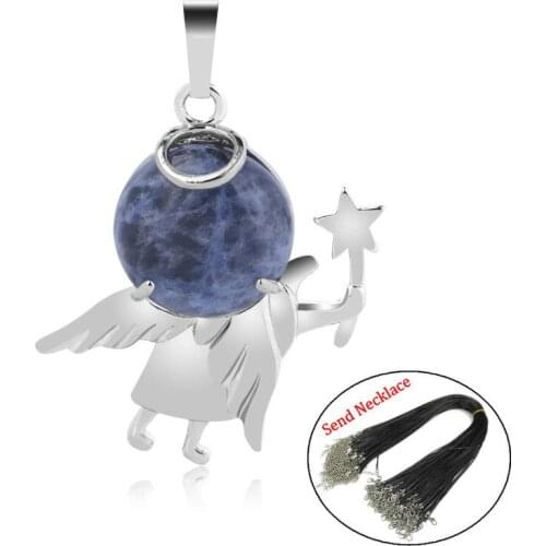 1pc Angel Wings Natural Austrian Crystal Necklace Pendant Round Flat Quartz Beads Jewelry Making Women Girls Charms Send Chain