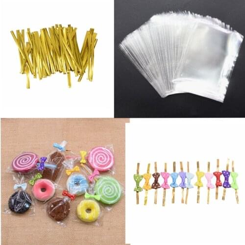 100pcs Clear Opp Plastic Bags Candy Lollipop Packaging Bag Dots Bowknot Twist Ties Baby Shower Birthday Wedding Party Decoration